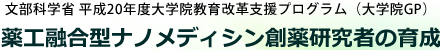 文部科学省 平成20年度 大学院教育改革支援プログラム(大学院GP）薬工融合型ナノメディシン創薬研究者の育成